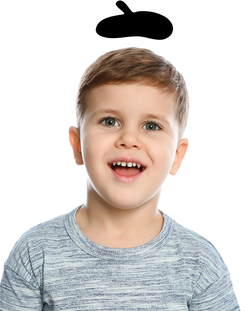Boy in a heather t-shirt smiling